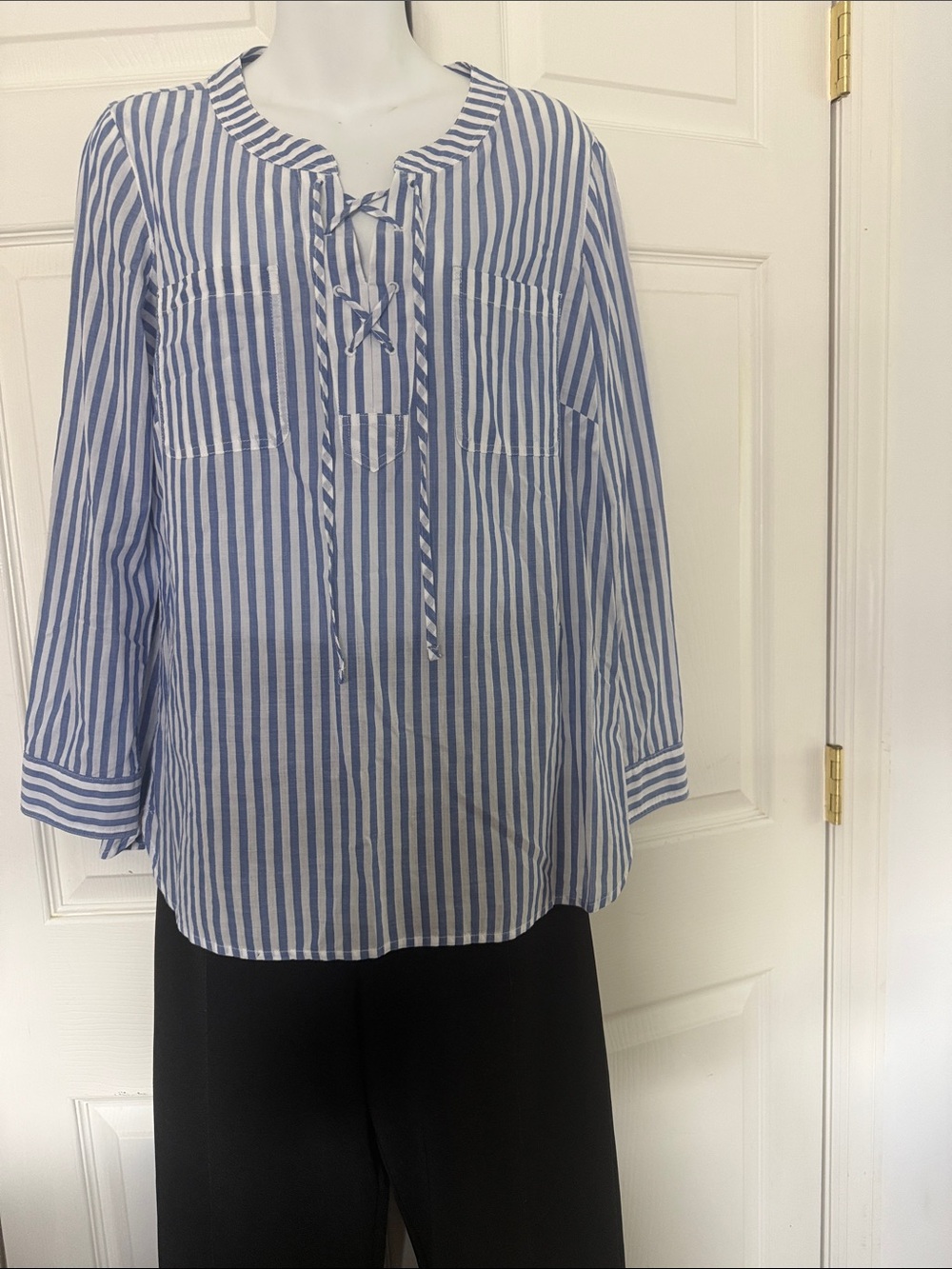 Talbots Blue and White Striped Lace-Up Tunic